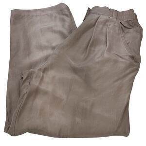 Vintage Avon Fashion Brown Silk Pants 5/6 Elastic Waist HR Wide-Leg Cropped